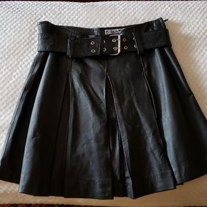 Black Leather Pleated Mini Skirt